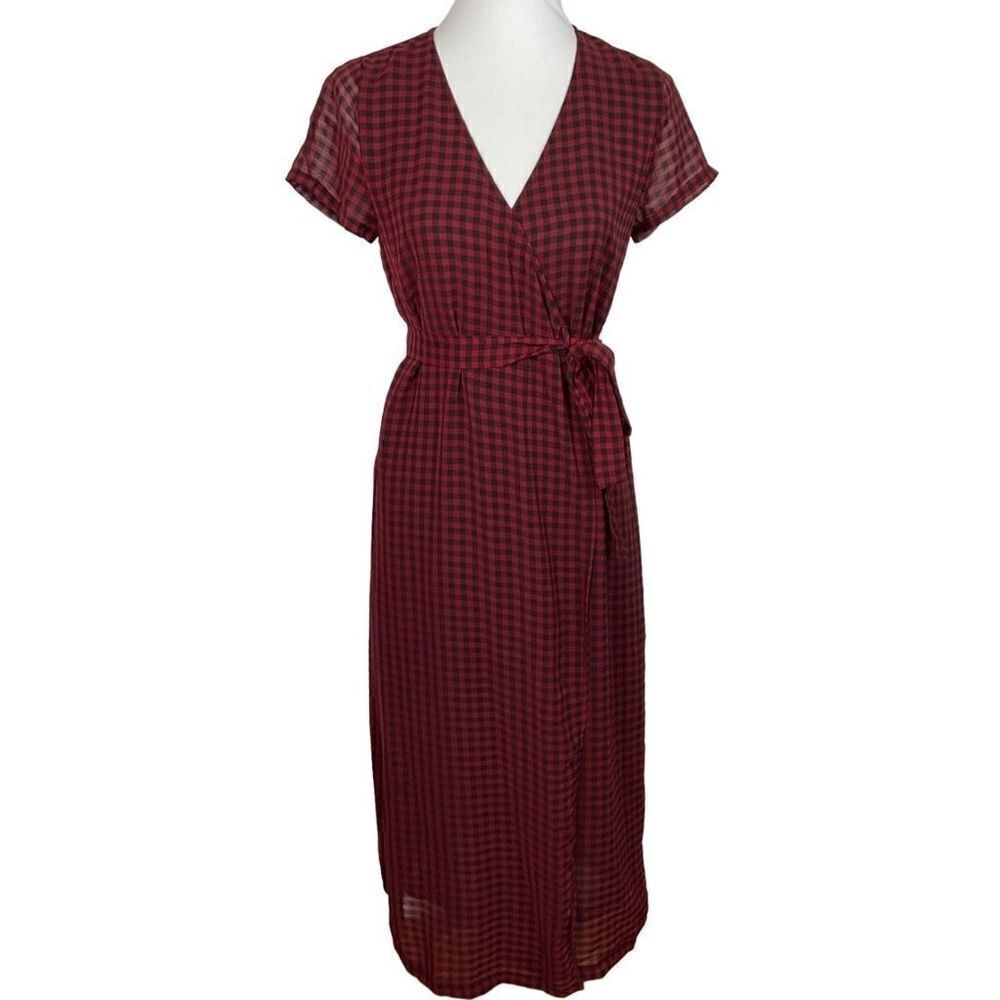Vici Red Black Buffalo Plaid Short Sleeve Maxi Wrap Dress Small